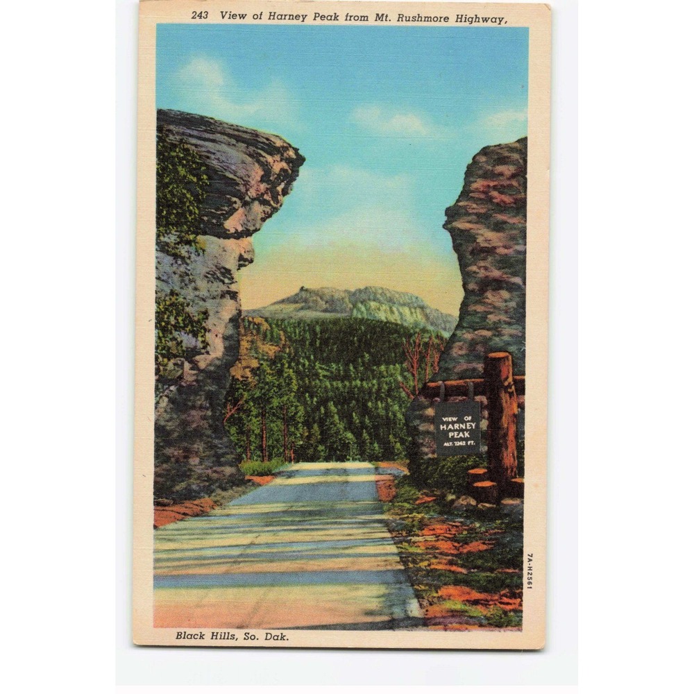 Vintage Harney Peak View Mt Rushmore Highway Black Hills SD Linen Postcard